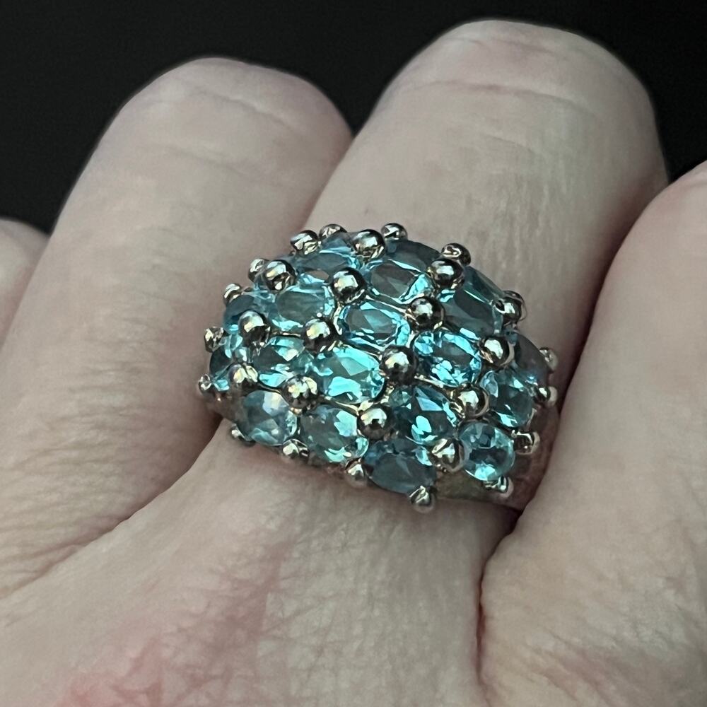 Vintage Estate Beautiful Blue Topaz 925 Sterling Silver Cocktail Ring size 7